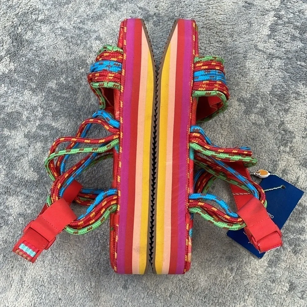 New Farm Rio Tropical Platform Sandal Multicolor Rope Strappy Sz 12